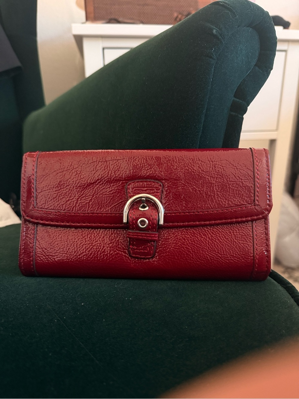 Coach Soho Maroon Leather Buckle Clutch Wallet
